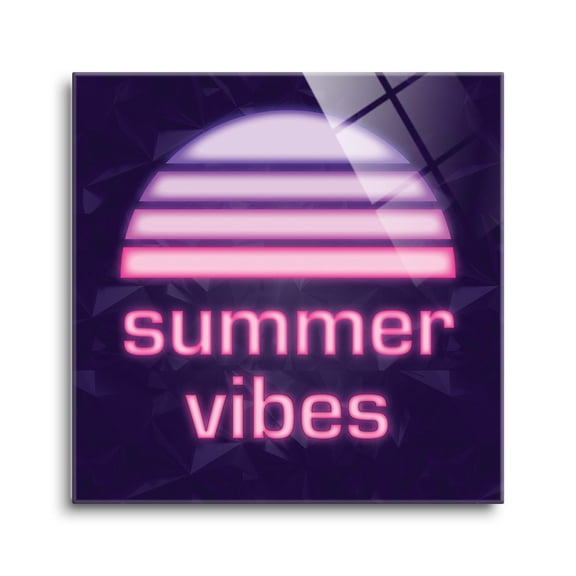 Summer Vibes Purple Pink Geometric 8 x 8 Glass Wall Hanging Sign