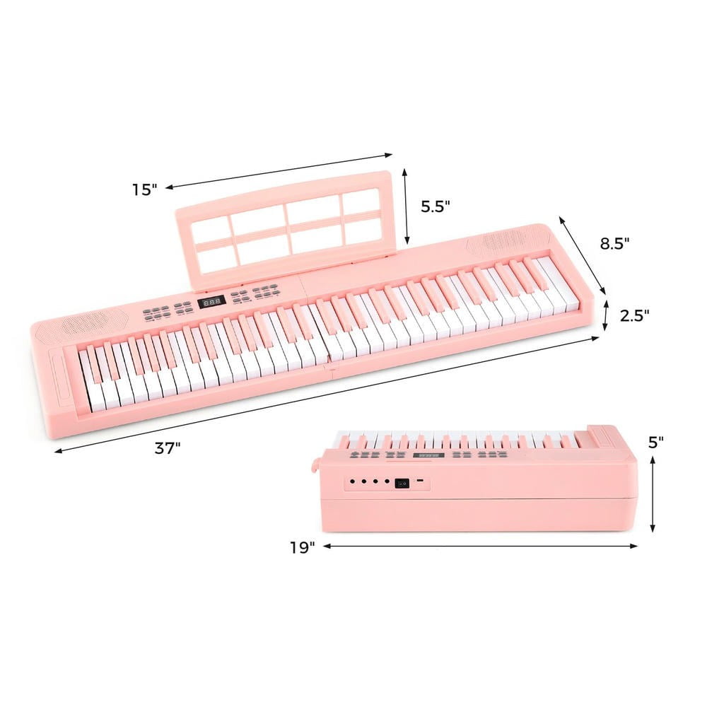 YYAo 61-Key Electronic Digital Piano Keyboard with MIDI and Split Function for Toddlers Boys Girls, Beginner, Pink