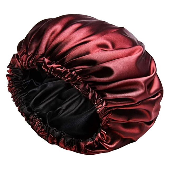 Gorro de satén para mujer, gorro de noche, gorro de baño con gorro elástico para dormir, turbante para cabello largo y liso, cuidado del cabello, baño Vino rojo Yinane Gorro para dormir