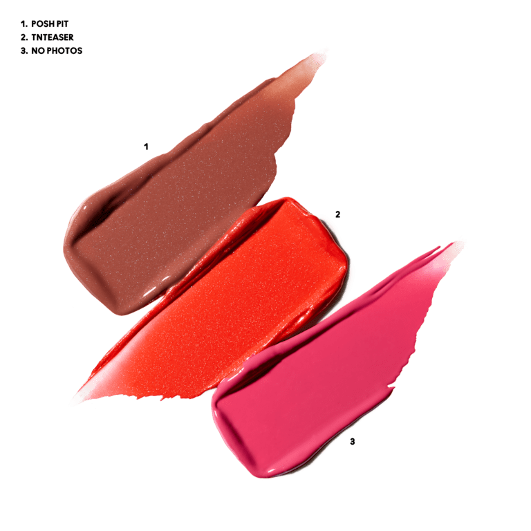 MAC Cosmetics Mini Lustreglass Lipstick Trio Set - Red Pink - Posh Pit & No Photos & Tnteaser 0.05oz Each