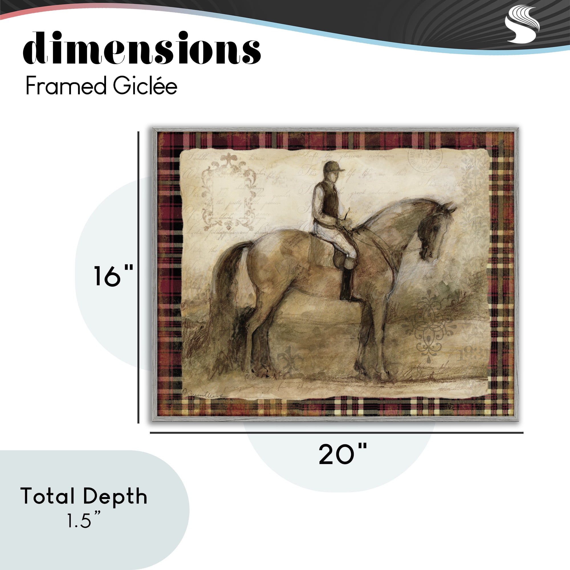 Stupell Industries Horse With Jockey & Plaid Gray Framed Giclee Art, design by Susan Winget
