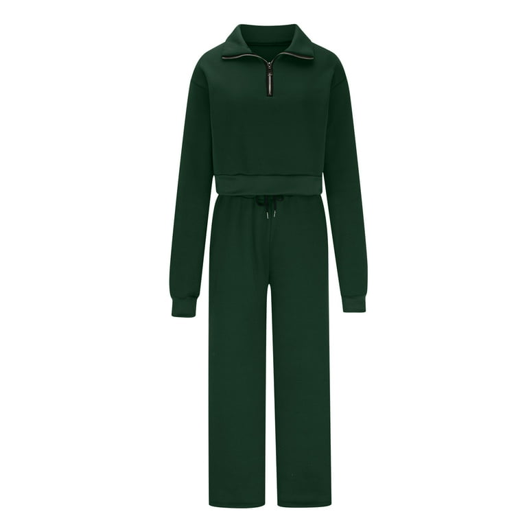 QUYUON Women 2 Piece Outfits Quarter Zip Up Sweatshirt and Pants 