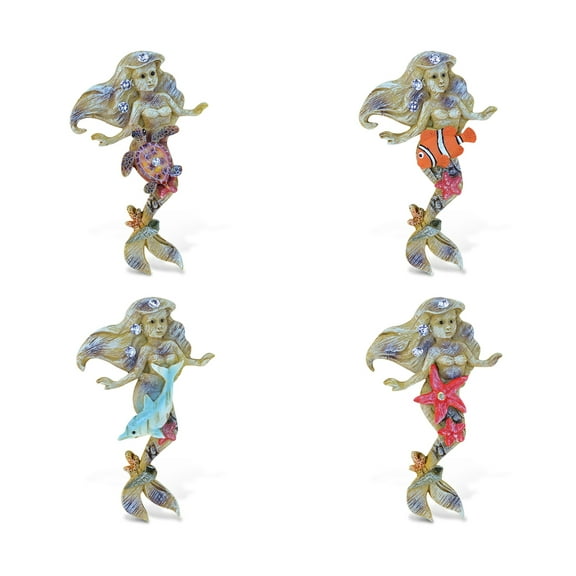 CoTa Global Mermaid Refrigerator Rockstone Magnets Set of 4 - Assorted Resin Beach Design, Fun & Cute Nautical Fantasy Magnets For Kitchen Fridge, Locker, Home Decor & Office Decor Novelty - 4 Pack