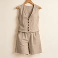 thumbnail image 3 of FchengtaiS Womens 2 Piece Short Sets Button Down Vest Top and Shorts with Pockets Summer Matching Outfits, 3 of 7