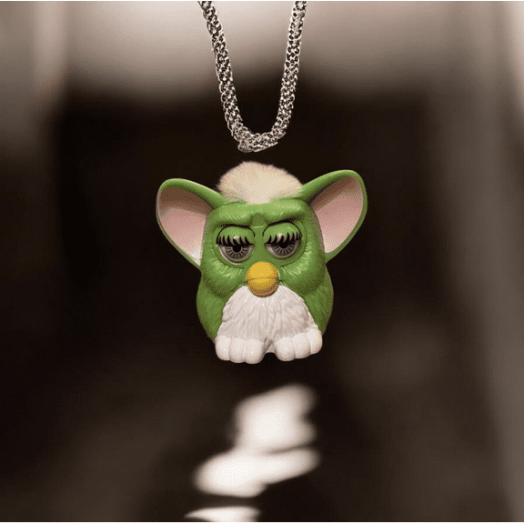 Green furby white hair 3” keychain dangler chain Figure Figurine Charm ornament