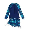 thumbnail image 2 of Hienoo Girls Bathing Suit Long Sleeve Rash Guard Shorts Tropical Swimsuit, Sizes 11-15, 2 of 4