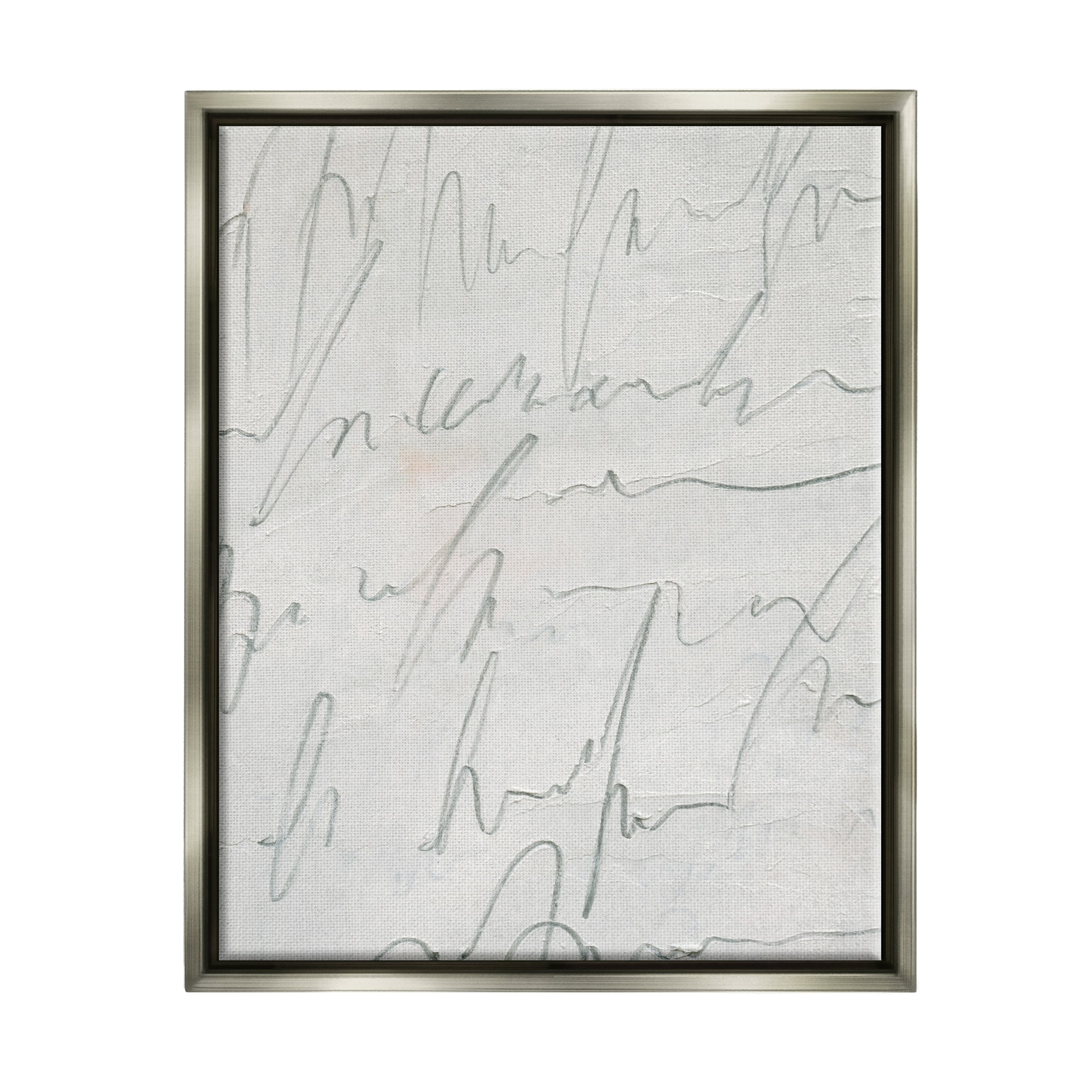 Stupell Industries Contemporary Cursive Script Abstract Scribble Words Painting Luster Gray Floating Framed Canvas Print Wall Art, Design by Emma Caroline