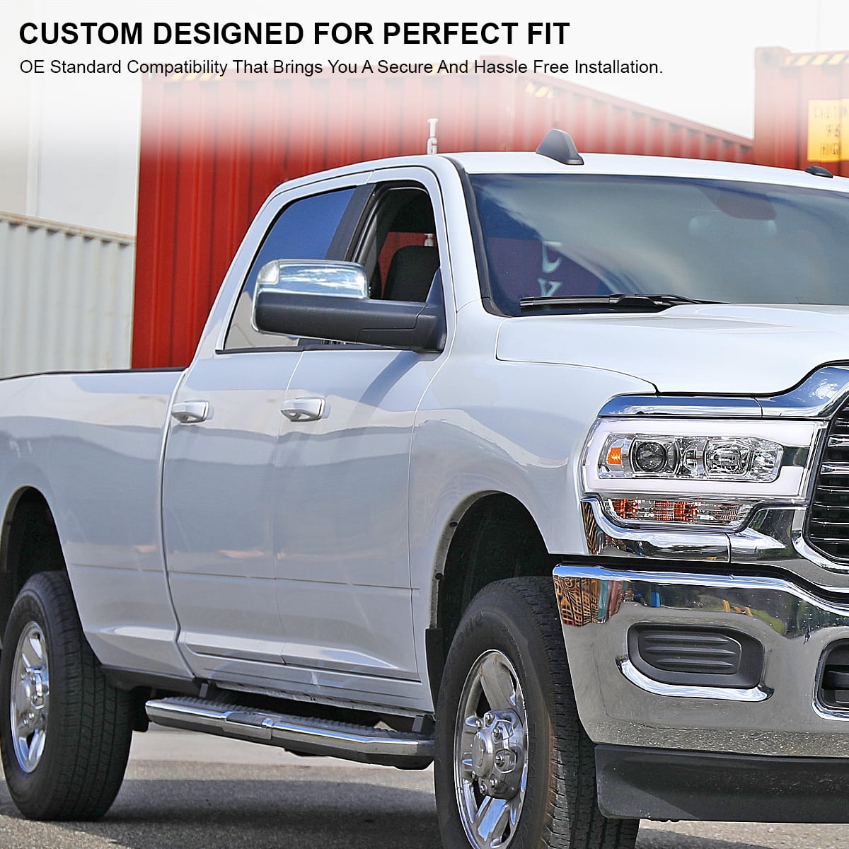 Spec-D Tuning Chrome Right Passenger Side Power Heated Manual Fold Tow Mirror w/ Puddle Light + Blind Spot Compatible with 2019-2022 Ram 2500 3500