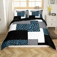 thumbnail image 1 of YST Black White Striped Duvet Cover Full,Navy Blue Leopard Pattern Bedding Set,Geometric Bed Sets,Modern Square Reversible Quilt Cover with 2 Pillowcases Microfiber,no Comforter, 1 of 5