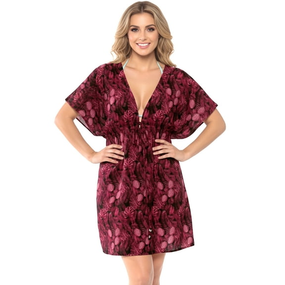 HAPPY BAY Women's Beachwear Summer Swim Beach Cover ups for Swimwear Women Mini Tropical Dress Swimsuit Coverups V Neck Tops for Women XL-XXL Taffy, Floral