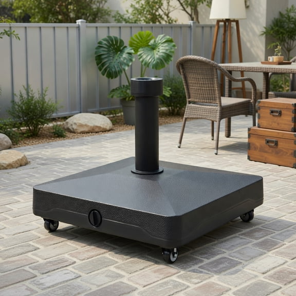 Kadyn Heavy-Duty Fillable Umbrella Base Stand with Lockable Casters – 17.5" x 17" x 15.5", PE Plastic, Holds Up to 36 lbs Water or 54 lbs Sand, Fits 1.25" Patio Umbrella Poles