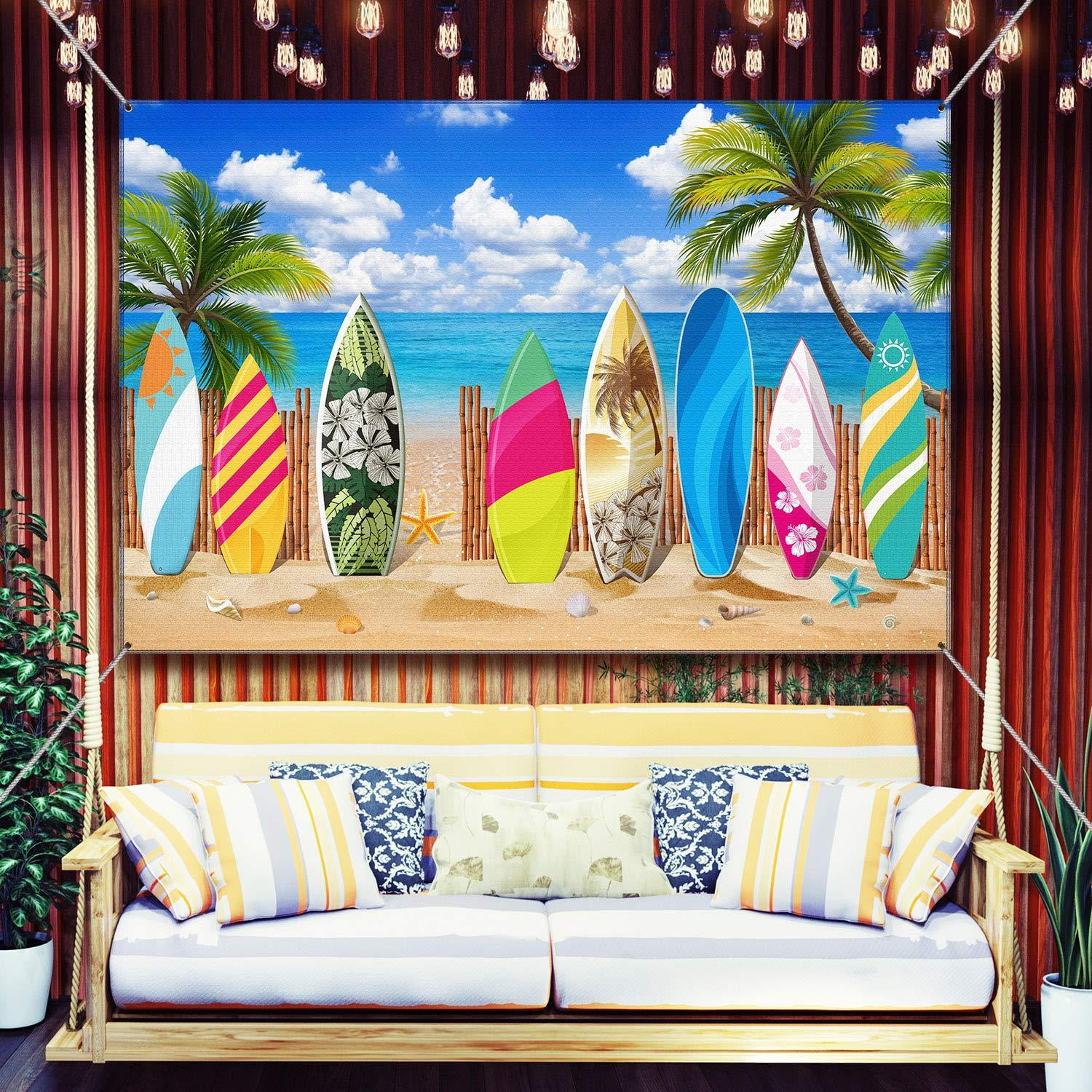 ALUONI 5x3ft Surfboard,Tropical Composition Cocktail Ice Cream Floral Elements and Backdrop for Selfie Birthday Party Pictures Photo Dance Decor Wedding Studio Background AM030621