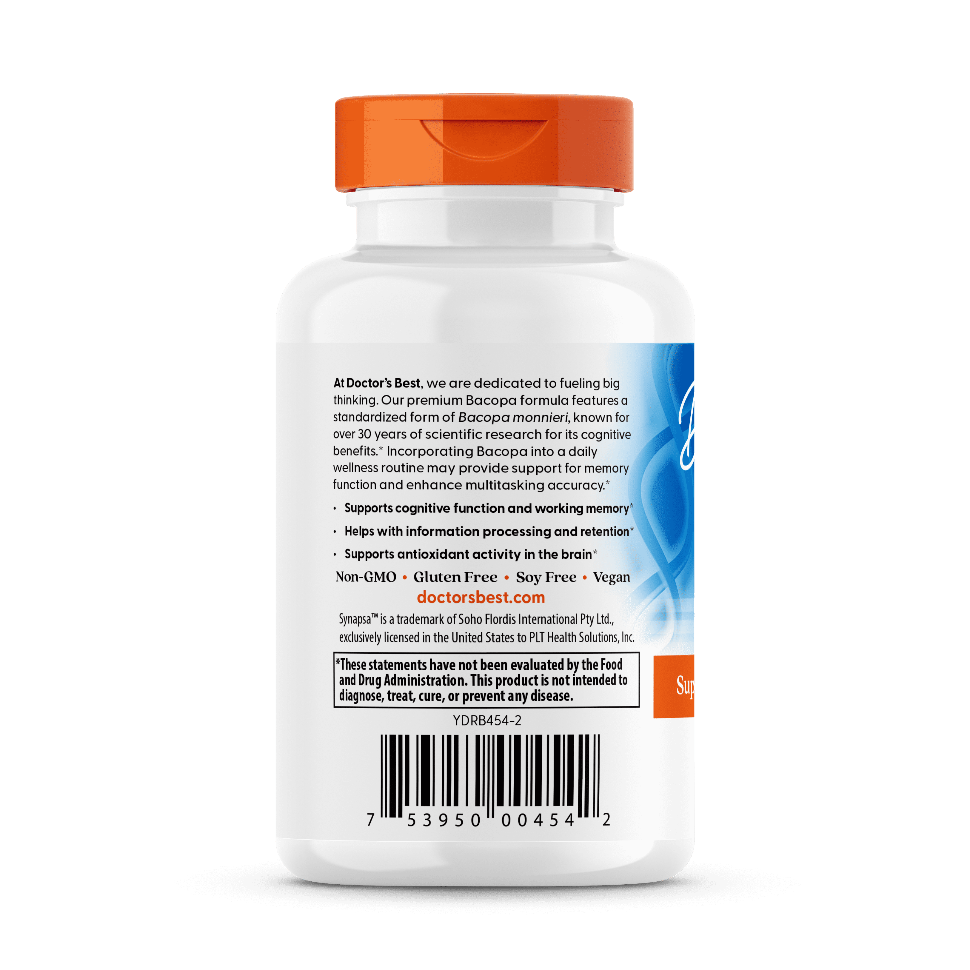 Doctor's Best Bacopa with Synapsa, Non-GMO, Vegan, Gluten Free, Soy Free, Helps Enhance Memory, 320 mg, 60 Veggie Caps