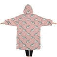 thumbnail image 2 of Oversized Wearable Blanket Hoodie,Pink Cartoon Unicorn Star Pattern Sherpa Blanket Hoodie with Super Pockets,Super Warm Fuzzy Pullover for Women & Men, 2 of 6