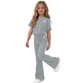 thumbnail image 5 of Mifsaly Girls 2-Piece Casual Clothing Sets Sweet Animal Paw Print Short Sleeve Crewneck Top and Bell Bottoms Pant Outfit Cotton Blend Soft Playwear Apparel, 5 of 6
