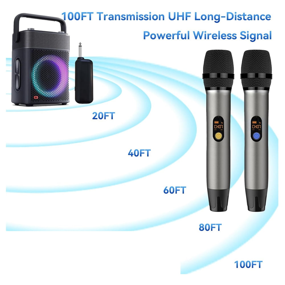 UHF Cordless Wireless Microphone Handheld Dynamic Professional Microphone System for Karaoke Singing, Church, Speech