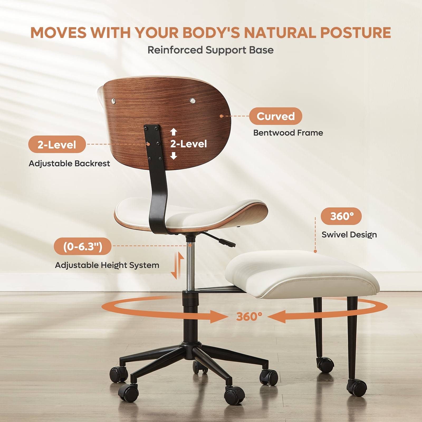 Bestier Cross Legged Office Chair, Adjustable Height Ergonomic ADHD Chair, Swivel Seat for Yoga Meditation home office, PU Leather, White​