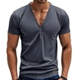 thumbnail image 3 of Men's V-Neck Button T-Shirts Short Sleeve Tees Henley T-Shirt Summer Base Tops, 3 of 9