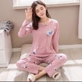 thumbnail image 1 of Pijamas de primavera y otoño de estilo coreano para mujer, pantalones de manga larga, cuello redondo, ropa informal de dibujos animados lindos para el hogar para mujer, 1 of 4