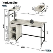 Bestier Home Office Desk Computer Gaming PC Study Table with Adjustable Shelf and LED Lights, Light Gray