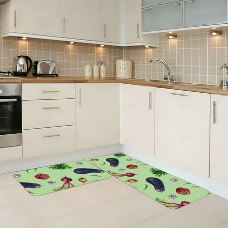 

Kitchen Mats for Floor 2 Piece - Eggplant Chilies Onion Garlic Anti Fatigue Mats for Kitchen Floor Kitchen Rugs Non Slip Washable Mat for Home Kitchen Decor