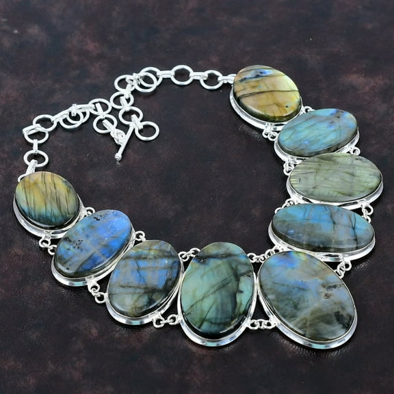 Blue Fair Labradorite Necklace – Natural Labradorite Fossil Pendant in Handmade 925 Sterling Silver Jewelry