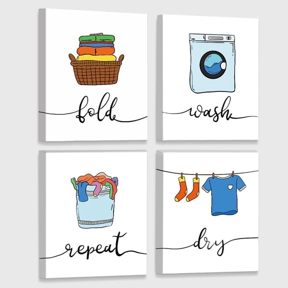 Laundry Room Canvas Poster Wall Art Decor Prints Set of 4(8"x10") Unframed ,Watercolor Wash Dry Fold Laundry Room Rules Humorous Laundry Sign Posters for Women Mom Laundry Room Wall Decoration