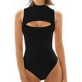 thumbnail image 2 of hotojiny Women's Bodysuits Trendy Cut out Mock Neck Sleeveless Bodycon Jumpsuit Casual Slim Tight Rompers, 2 of 7