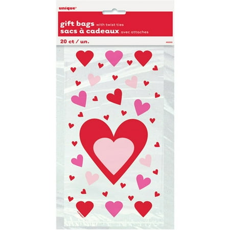 Hearts Valentine Cellophane Bags, 20-Count