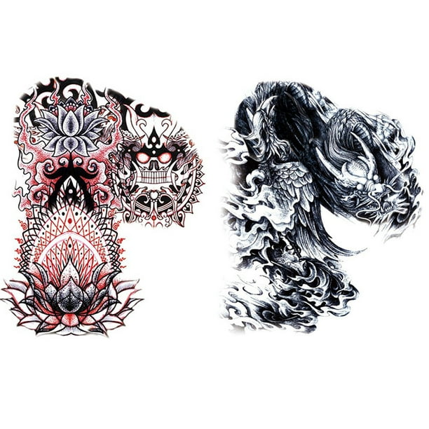 2 uds pegatinas tatuaje gran tamaño dragón hombro fresco para hombres y mujeres serie animal 320*240MM pegatinas tatuaje corporal (PC-009-010) E