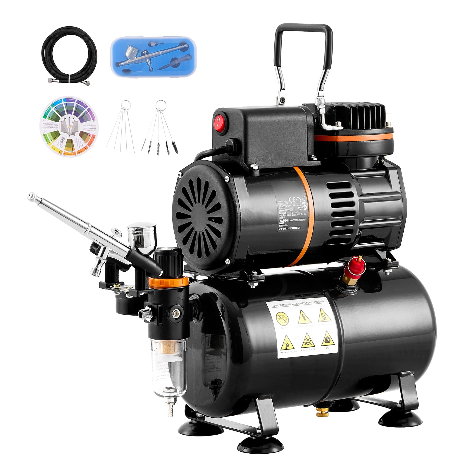 KFFKFF Airbrush Ensemble, Compressor System with Twin Fans and 3.5L Air Reserve Tank, Air Brush Kit featuring 0.3 mm Nozzle Airbrush, Stand, Palette for Color Blending, Set of Brushes for Cleaning