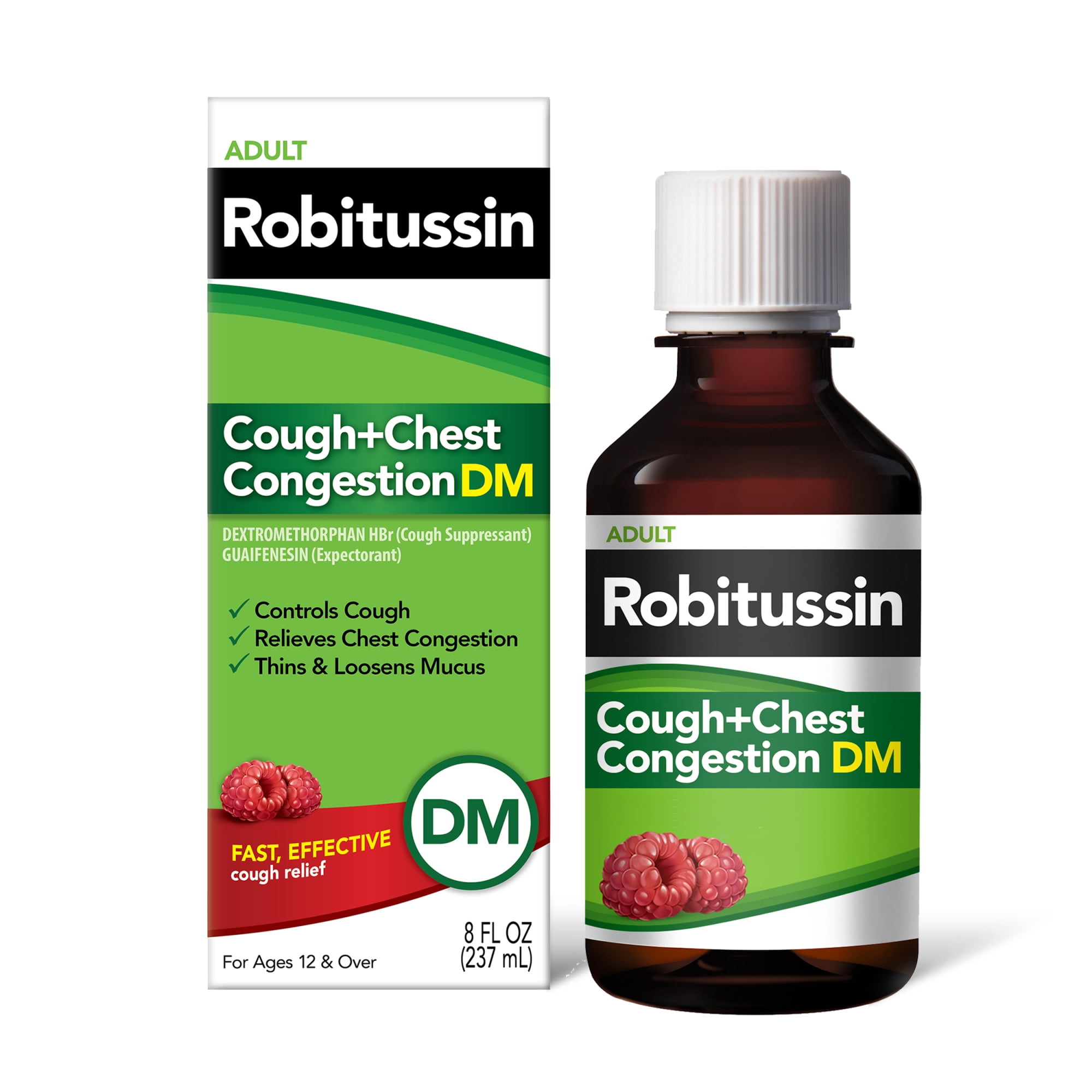 Robitussin Adult Cough Congestion DM and Cold Medicine, Cough Suppressant, Raspberry, 8 Fl Oz