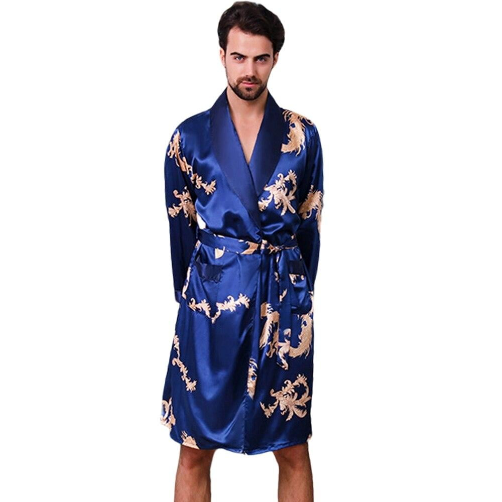 Jaycargogo Men Kimono Robe Bathrobe Nightgowns Hotel Spa Robe Sleepwear with Pockets