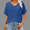 thumbnail image 2 of Women's Textured V Neck Short Sleeve T Shirt Tee Top Loose Relaxed Fit Breathable Lightweight Summer Casual Vacation Fashion | CSEONE,Blue XL, 2 of 9