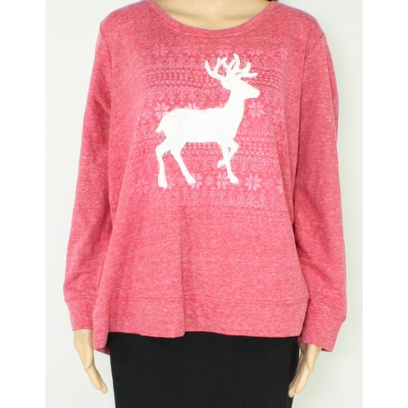 Style & Co Plus Size Reindeer Sweatshirt Canyon Red 1X