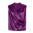thumbnail image 4 of WCMZJ Women's Satin Silky Tops Wrap V Neck Drape Ruched Front Sleeveless Tank Top Elegant Dressy Fashion Blouse Top Purple XL, 4 of 6