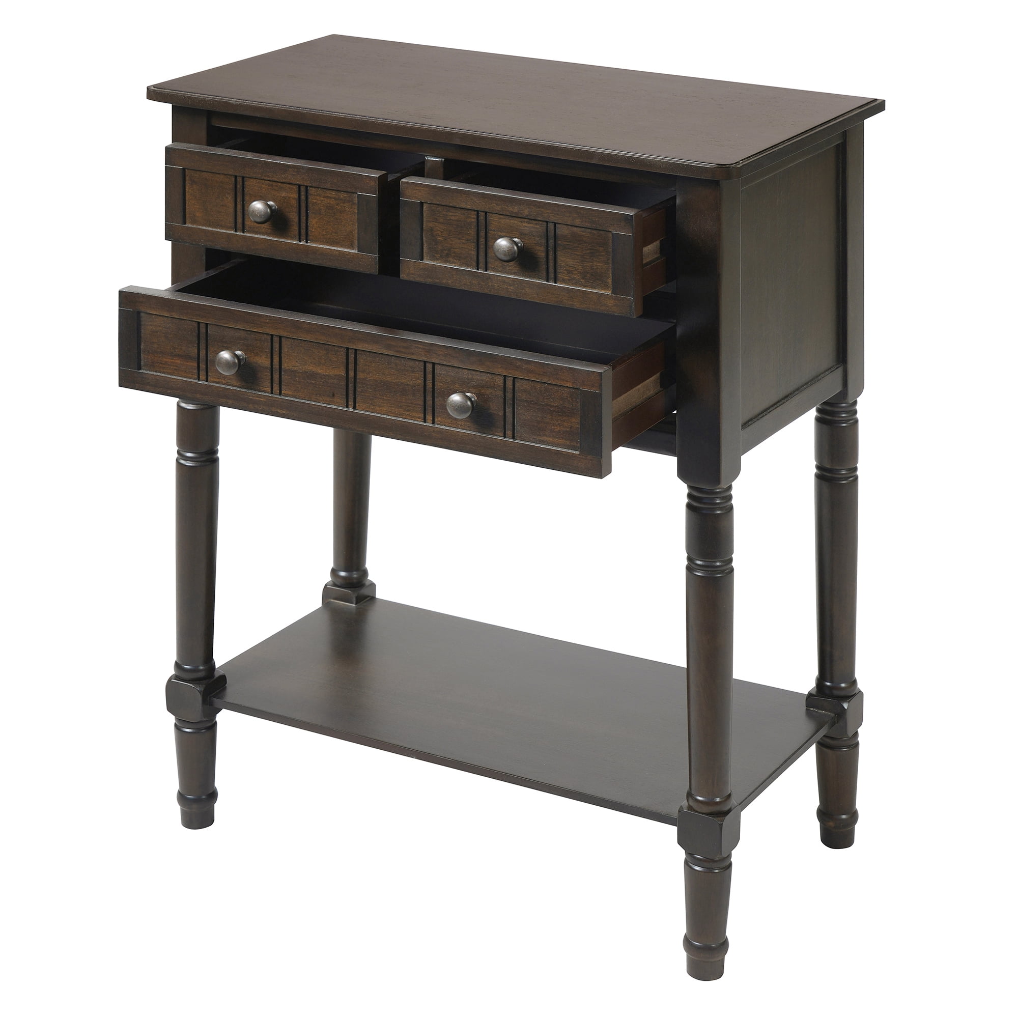 Euroco 23.7" Farmhouse Console Table with 3 Drawers, Narrow Sofa Table, Wood Entryway Table with Bottom Shelf for Living Room, Foyer,Brown