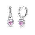 thumbnail image 1 of 925 Sterling Silver Clear & Pink CZ Heart Dangle Hoop Earrings for Little Girls, 1 of 5