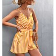thumbnail image 2 of Mono a rayas con lazo en la cintura, cuello en V cruzado, tirantes de corte bajo, pantalones cortos informales sueltos, mono de verano, 2 of 6