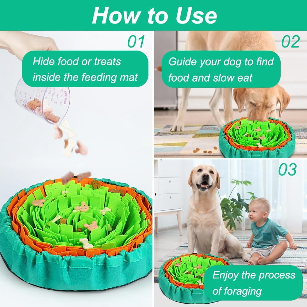 Snuffle Mat for Dogs, Interactive Dog Enrichment Toys for Boredom and Mental Stimulation, Adjustable Puzzle Toys Sniff Mat for Slow Eating and Stress Relief (Green & Orange)