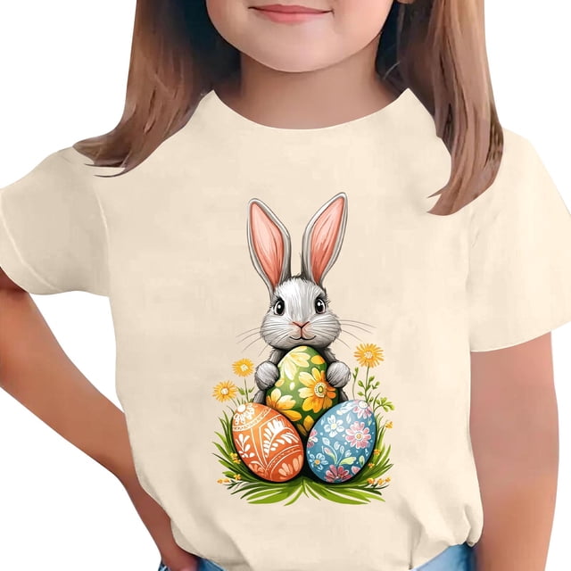 Wo-Fusoul T-Shirt de Pâques pour Enfants, Haut Décontracté à Manches Courtes et Col Rond, T-Shirt Graphique Imprimé pour Garçons et Filles de 3 à 15 Ans, Chandail Polyvalent pour le Printemps et l'Été