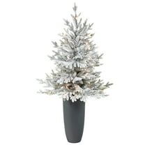 4ft. Flocked Fraser Fir Artificial Christmas Tree with 200 Warm White Lights and 481 Bendable Branches in Gray Planter