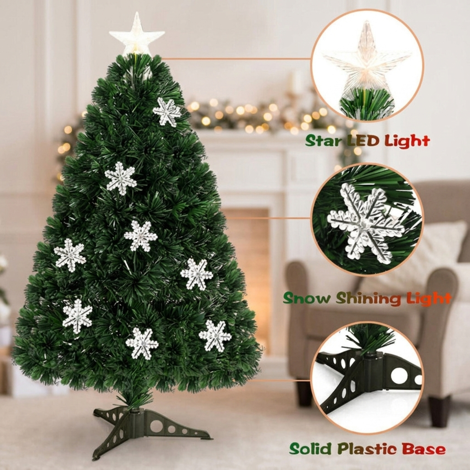 RUIE, 3 ft, Artificial Christmas Tree, with 21 LED Lights, 170 Branch Tips, Green Holiday Xmas Tree for Indoor Home Office Decoration