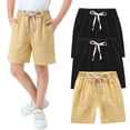 thumbnail image 2 of Ruyang 3 Pack Kids Boys Cotton Linen Shorts Girls Elastic Waist Drawstring Pull On Bermuda Short Toddler Summer Beach Casual Jogger, 2 of 4
