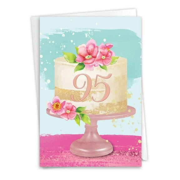 NobleWorks 95th Milestone Birthday Paper Card with 5 x 7 Inch Envelope (1 Card) Number Cake 95 C10113MBG