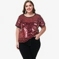 thumbnail image 3 of Women's Plus Size Short Sleeve Sequin Top Round Neck- XXX Large, Burgundy, 3 of 4