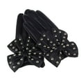 thumbnail image 4 of Motorcycle Women Rivets Bow Solid Color Faux Leather Gloves Full Finger Mittens, 4 of 11
