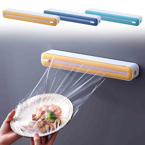 Cortador magnético de película plástica montado en la pared para cocina - Dispensador ajustable de ABS para papel de aluminio, envoltura, papel encerado - Caja de almacenamiento de fácil corte con