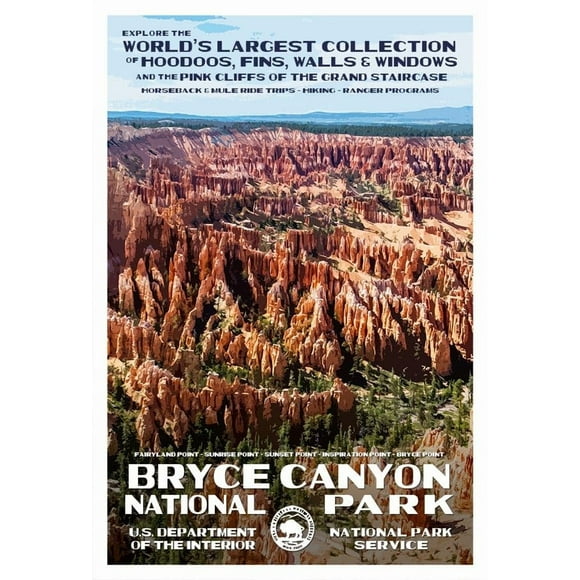 National Park Posters Bryce Canyon National Park, Add Some Retro Flair To Your Home - Original Vintage National Park Decor Design by Robert B. Decker - 100% Recycled Material - Unframed - 13" x 19"