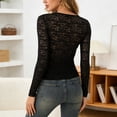 thumbnail image 4 of YMNXA Women's T Shirt Long Sleeve Round Neck See Through Comfortable Breathable Slim Fit Layering Top For Casual Daily Wear,Black,L, 4 of 9